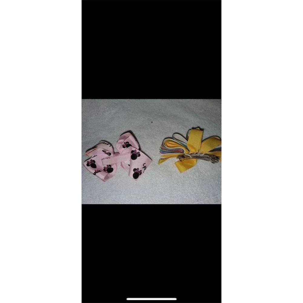Set of 2 Handmade Grosgrain Ribbon Hair Bows Pink & Multicolor‎